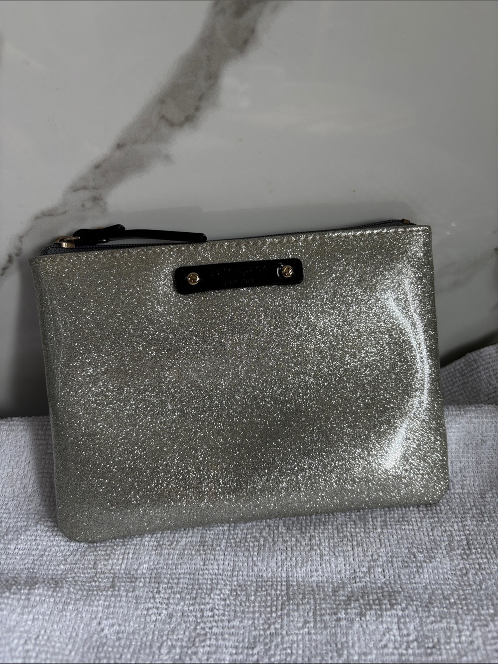 kate spade Silver Glitter Zip Pouch